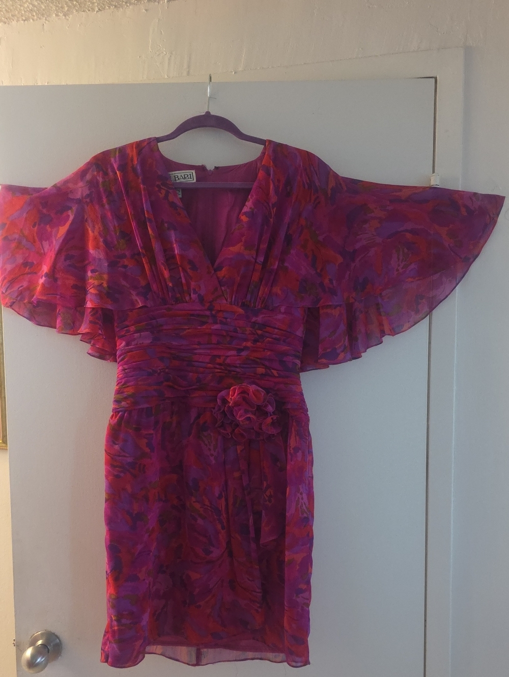 Pink & Purple Floral V-Neck Ruffled Cocktail Dress